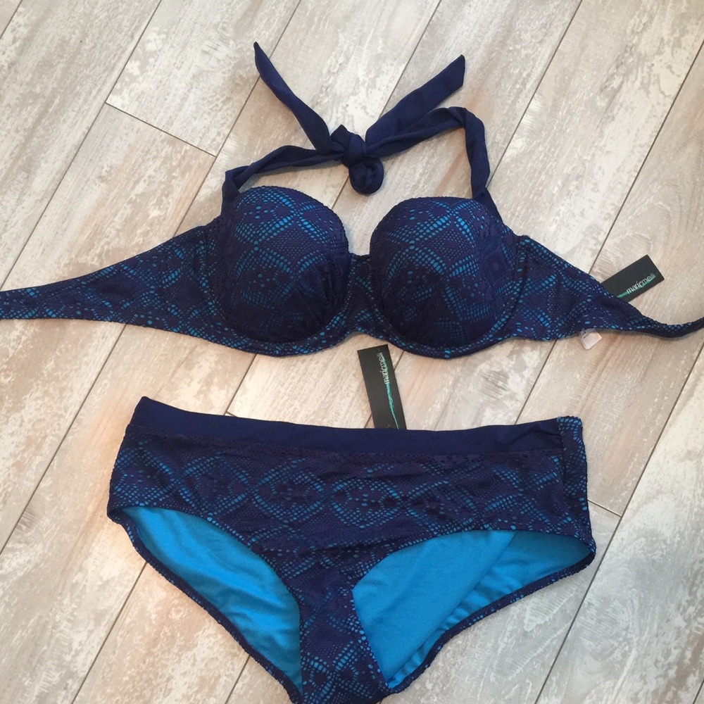 🌼 NWT 36C Mariemeili Blue Overlay Boy short Bikini.